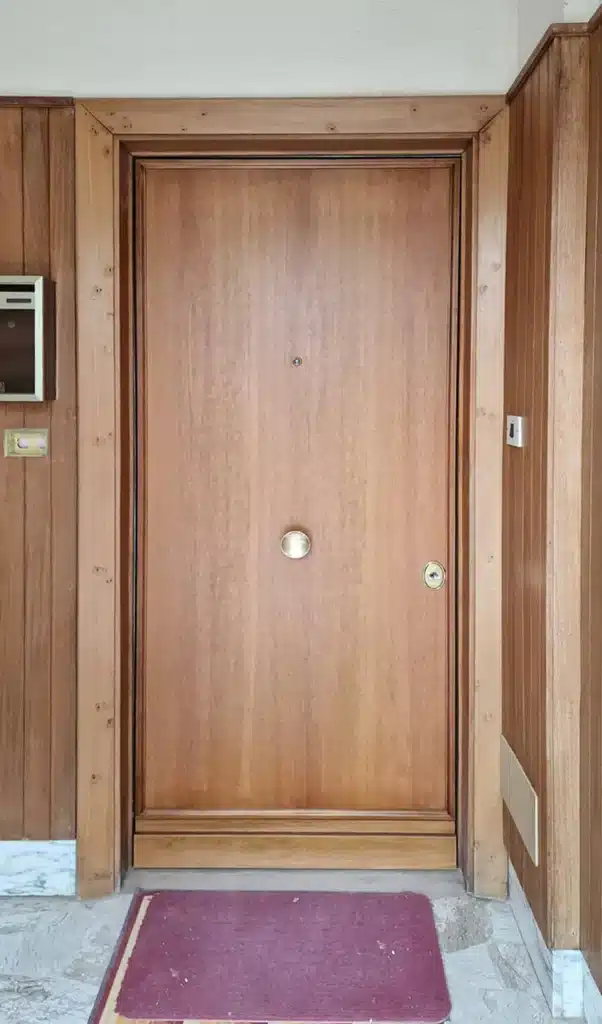 armoured door with wooden panel for a block of flats