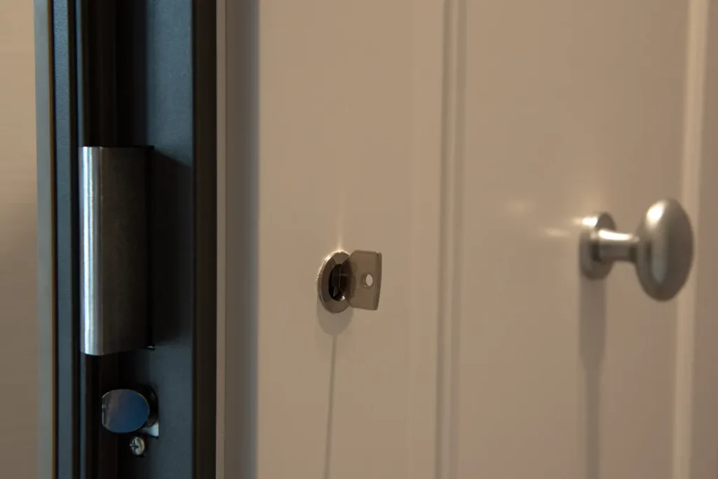 jammed armoured door lock key and cylinder