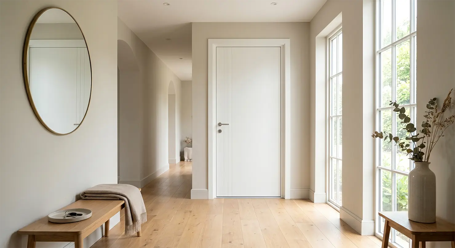 white entrance door