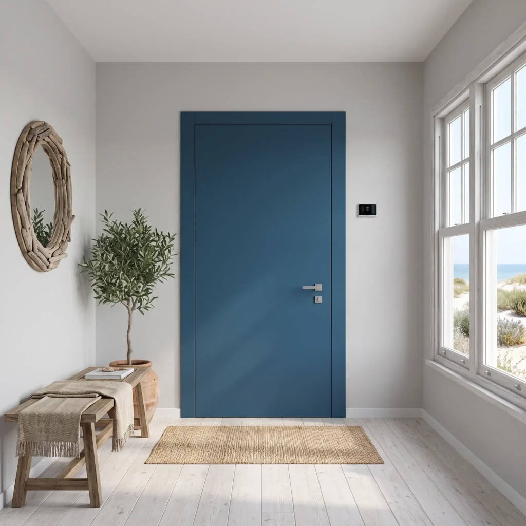 blue armoured door