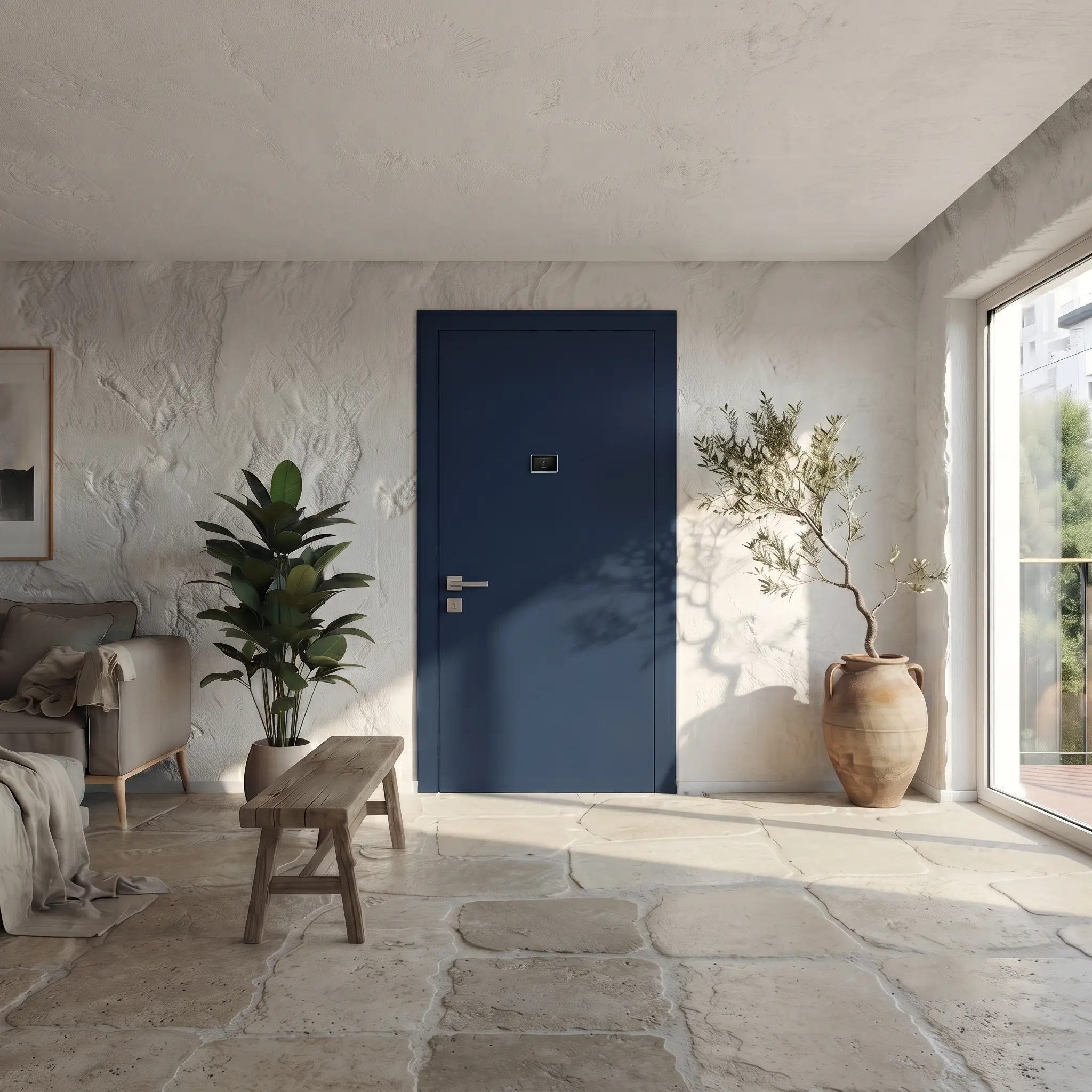 blue armoured door mediterranean style