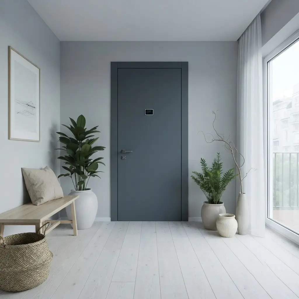 blue armoured door nordic style