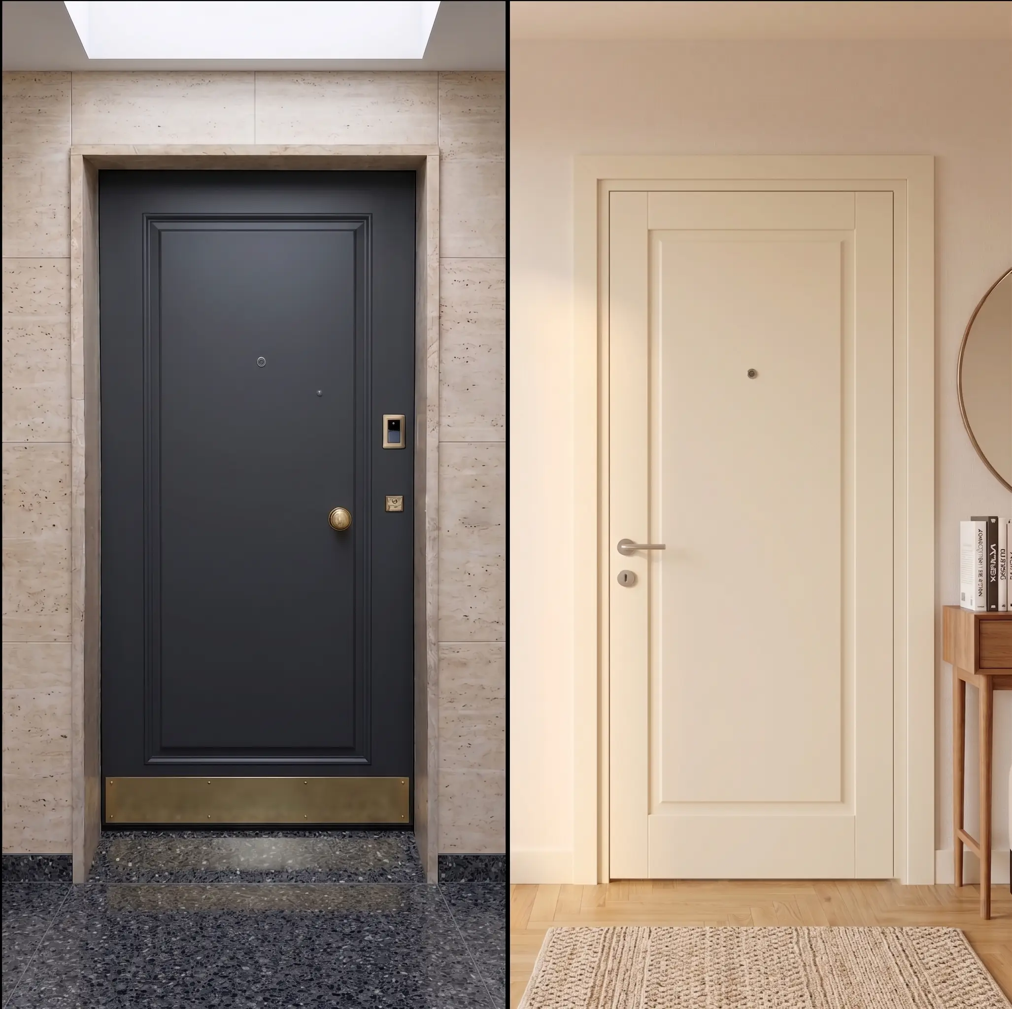 grey outside and white inside armoured door