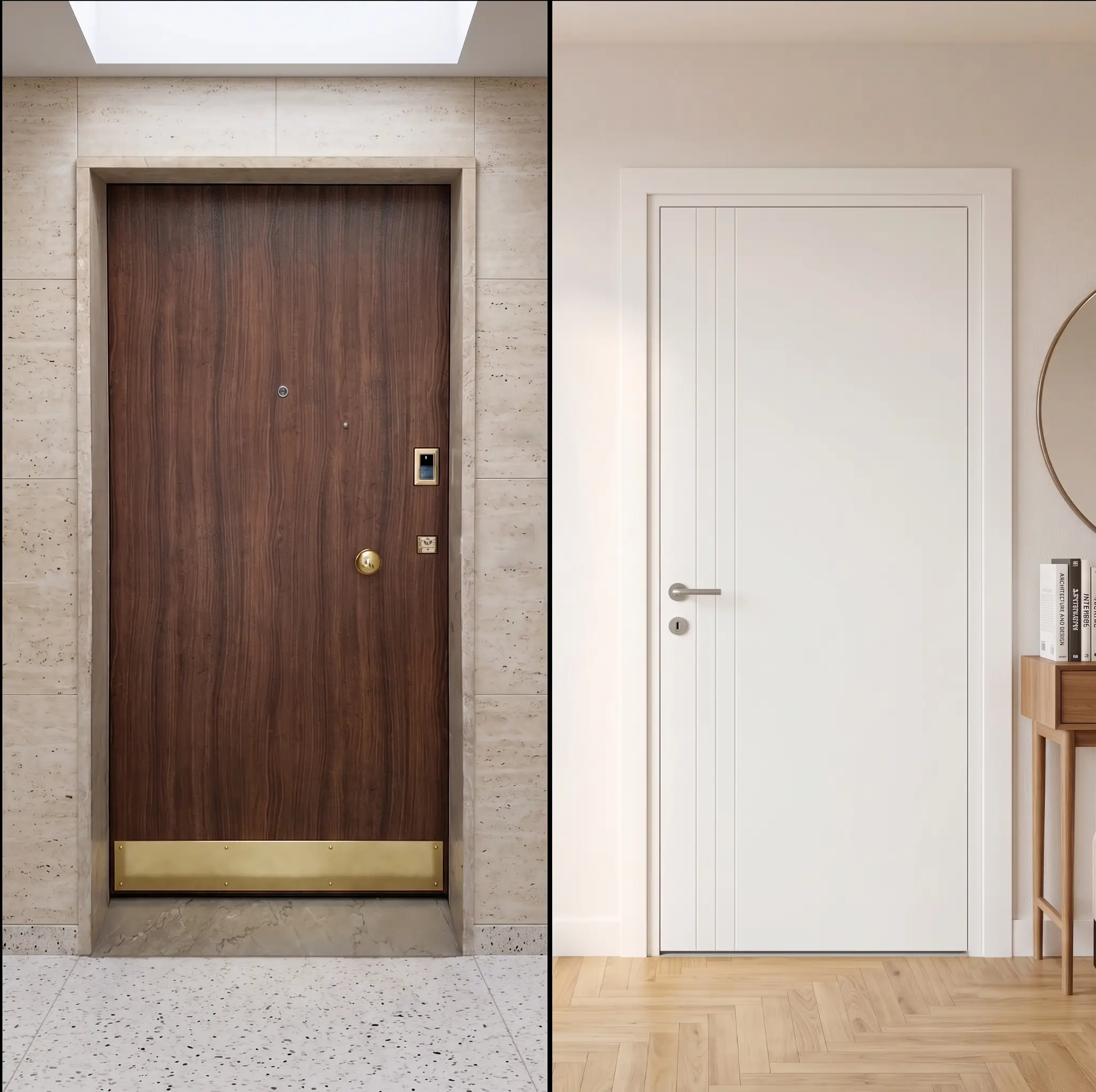 wood outside and white inside armoured door