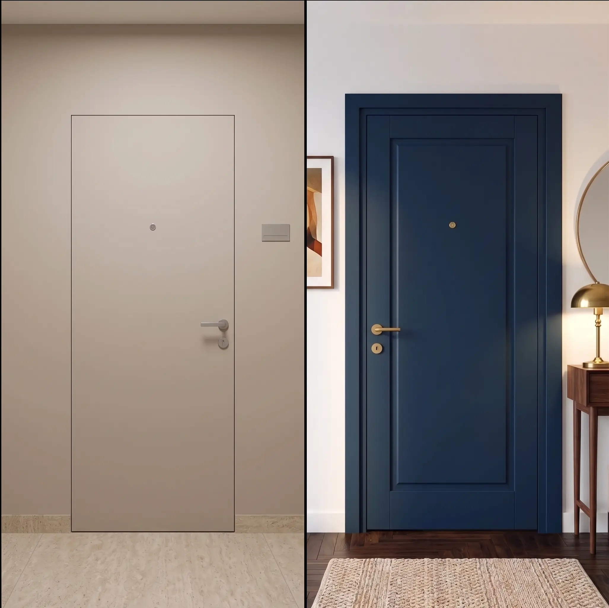 taupe outside and blue inside armoured door