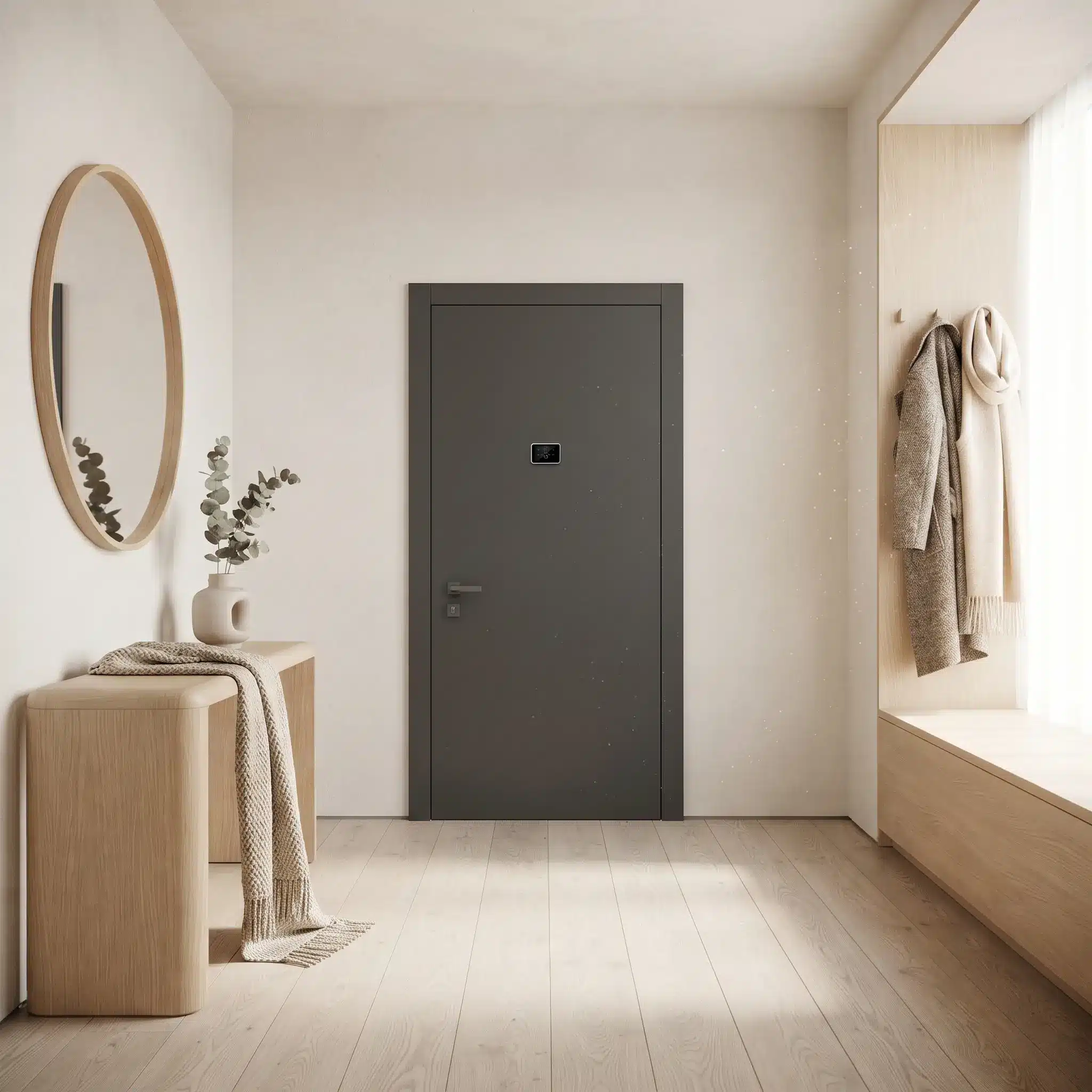 anthracite grey armoured door in a Nordic style