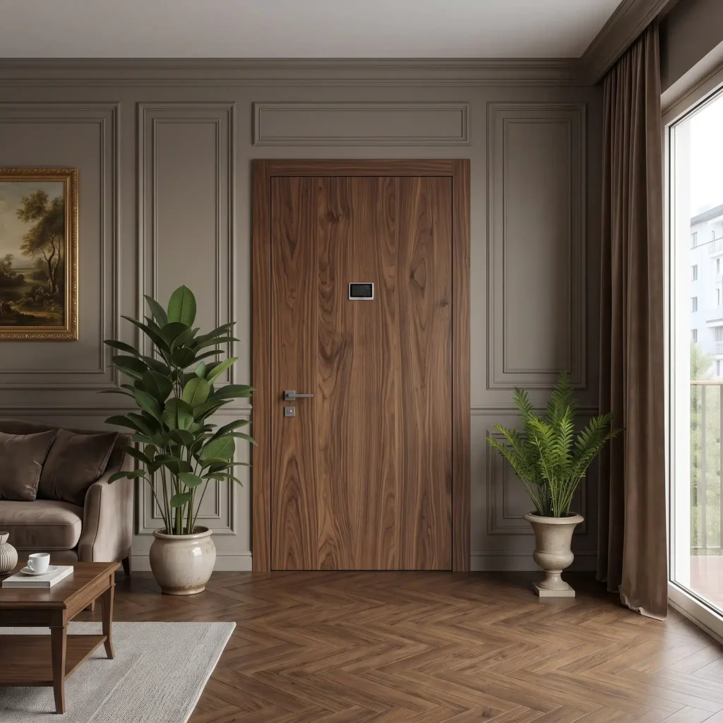 brown wood armoured door
