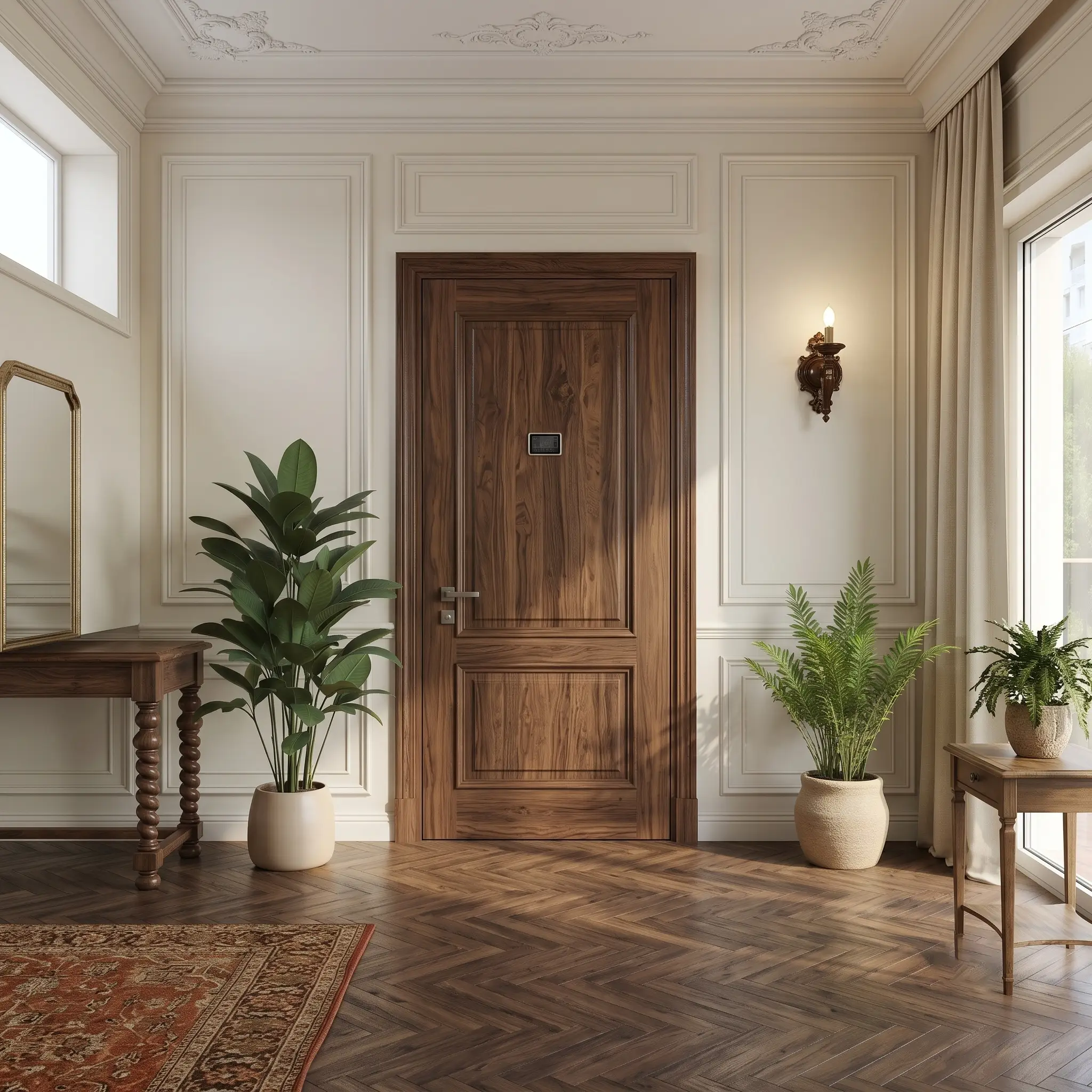 brown wood armoured door classic style