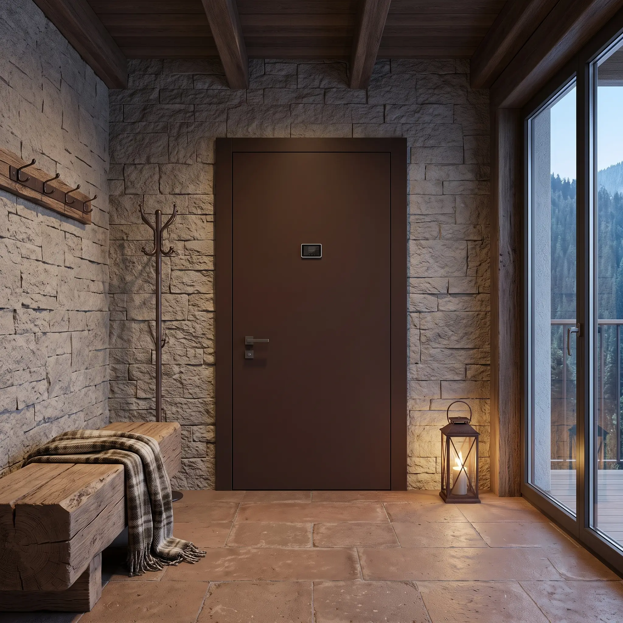 brown armoured door mountain style