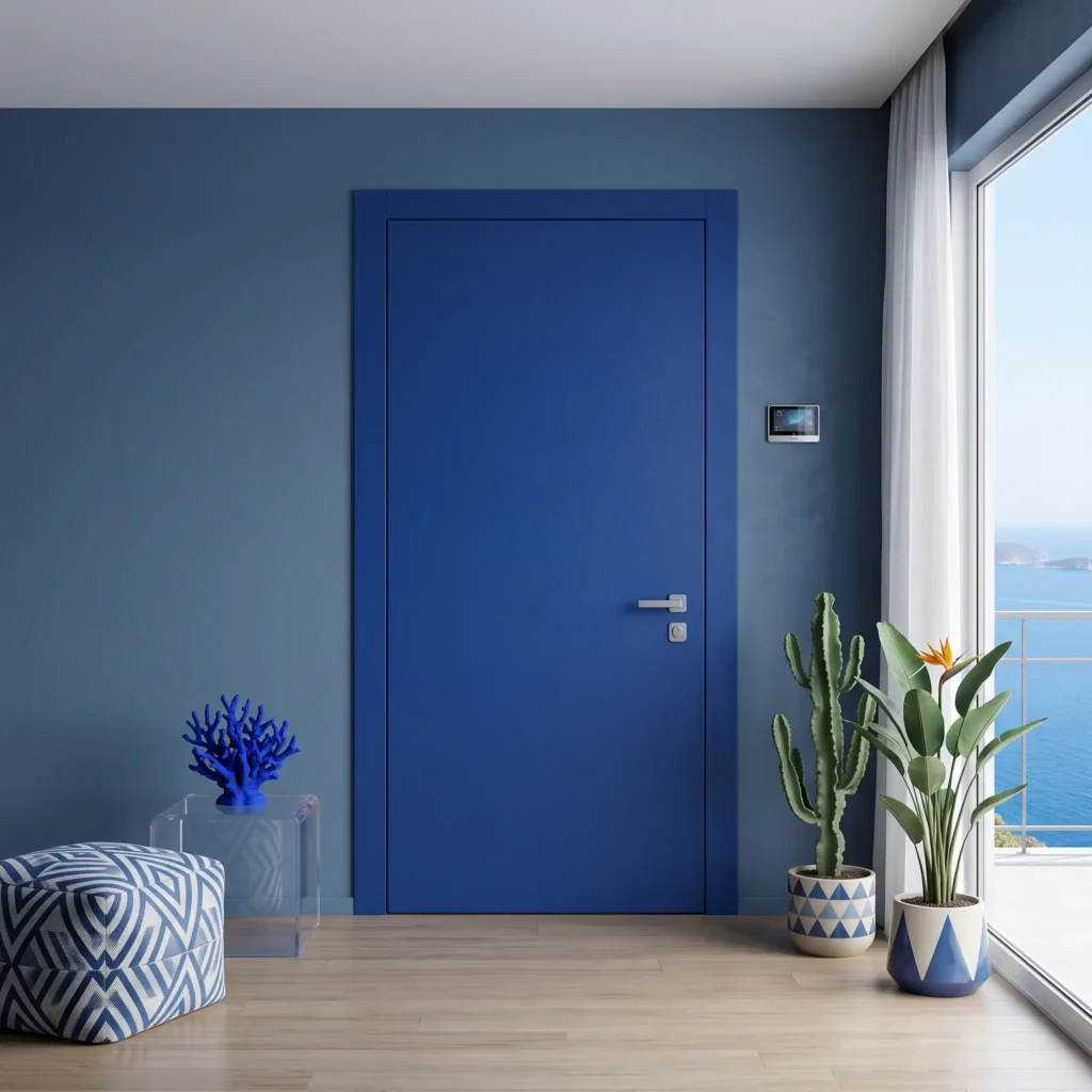 armoured door with blue panel
