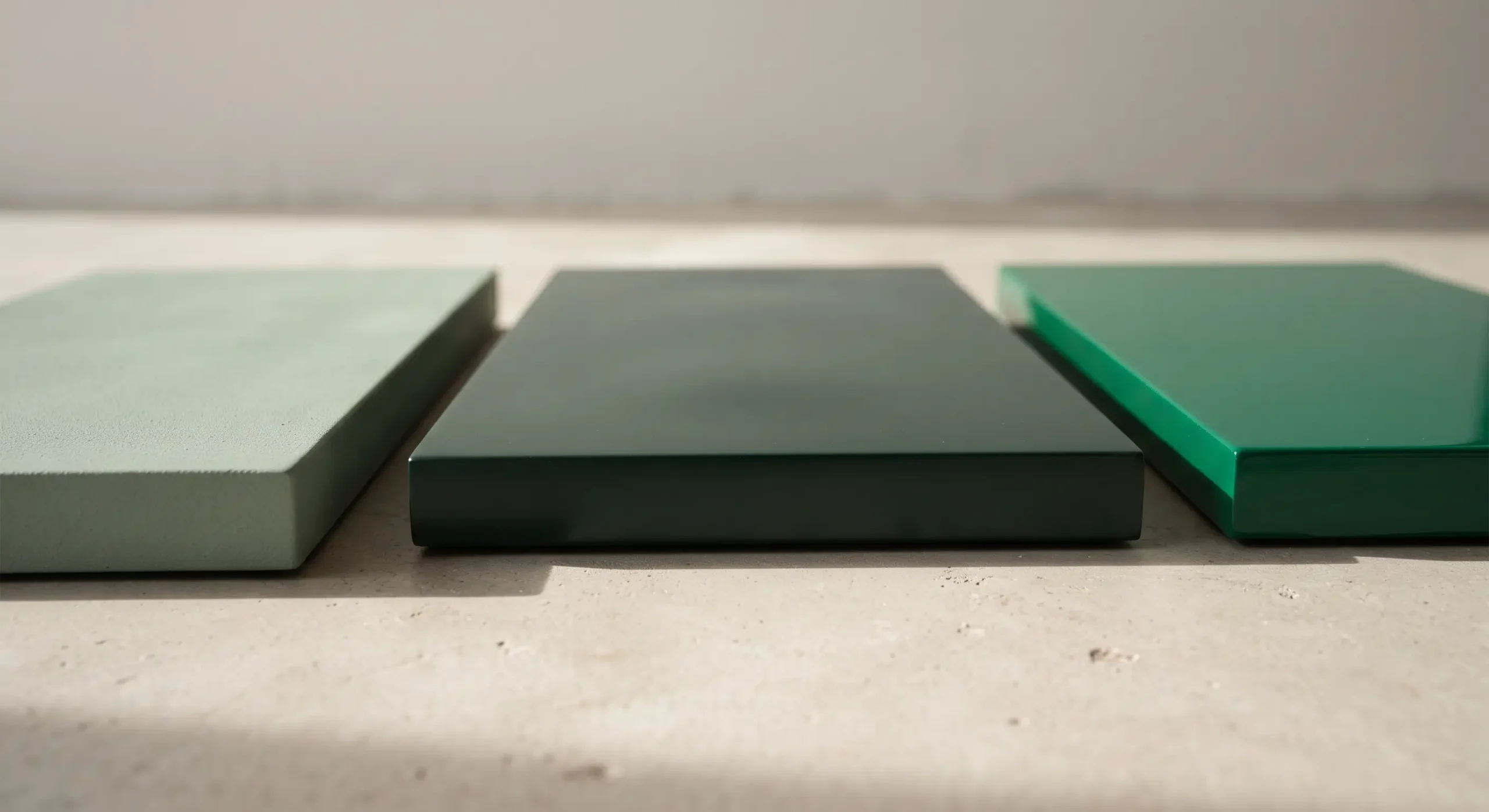 Three greens compared for an armoured door: sage, bottle and emerald